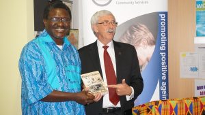 Kabu Okai-Davies with John Hargreaves at the launch of Curfew's Children